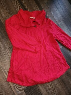 Soft Surroundings Tunic Top Red Medium Cotton Lagenlook Mature Peasant Pockets